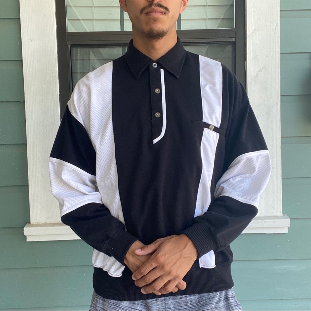 Black and white vintage rugby polo long sleeve